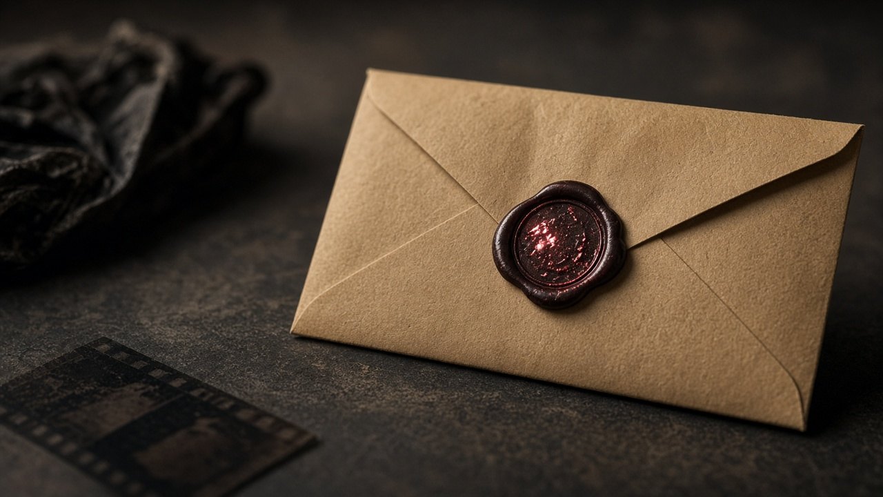 A kraft envelope with a dark wax seal.
