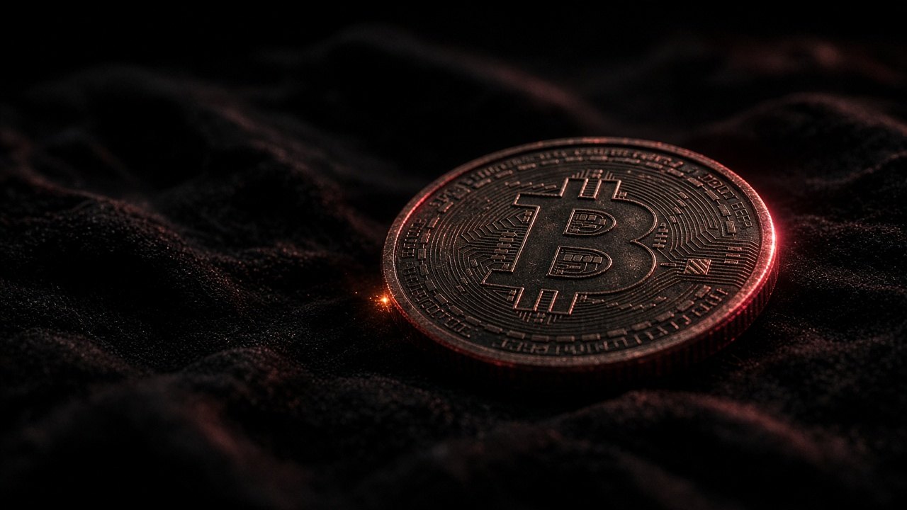 A bitcoin medallion on dark cloth.