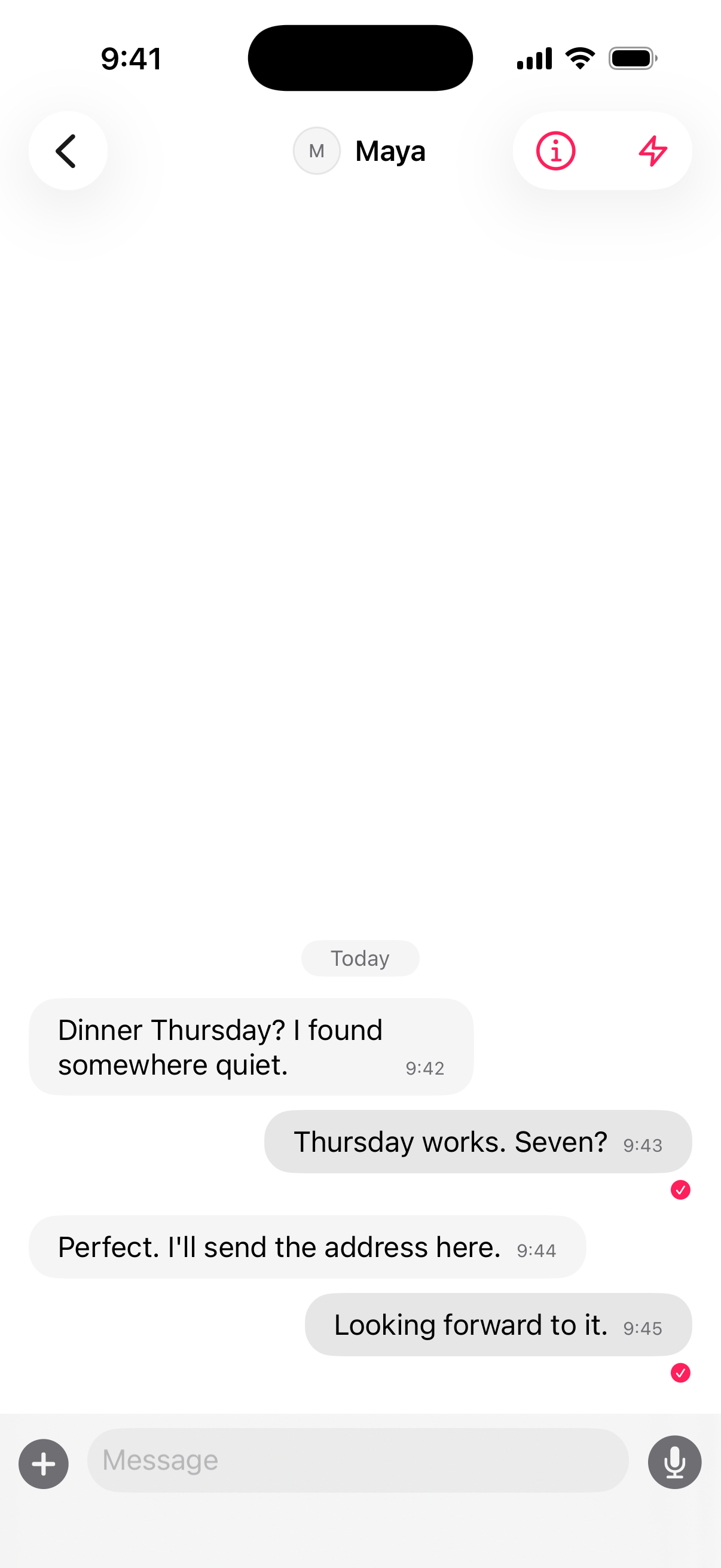 Illustrative private SILNT conversation on iPhone