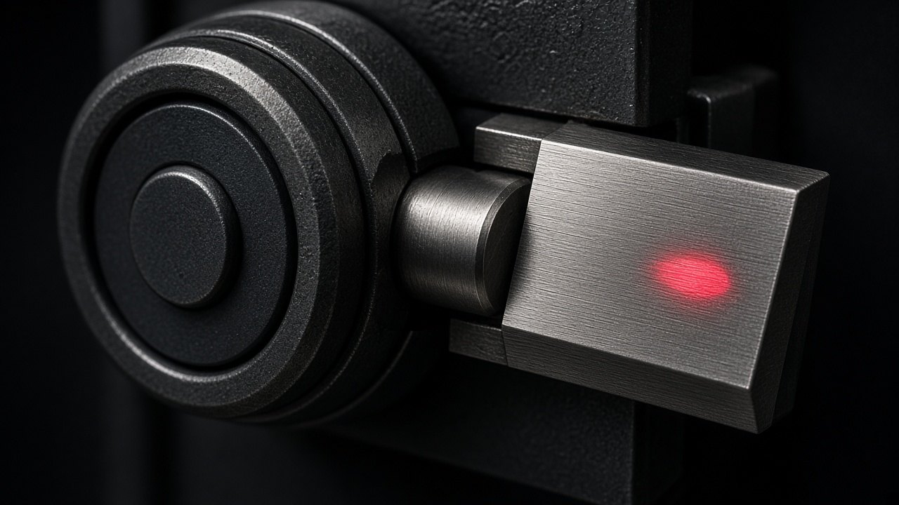 A steel latch with an infrared indicator.